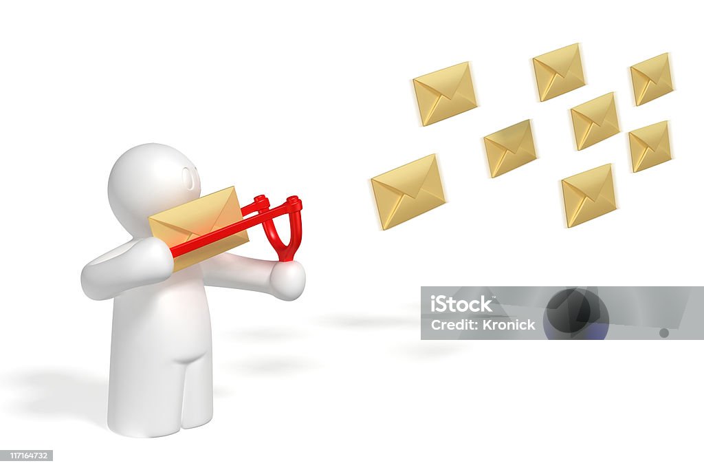 launching email 3d man sending email with catapult on white background, isolated E-Mail Stock Photo