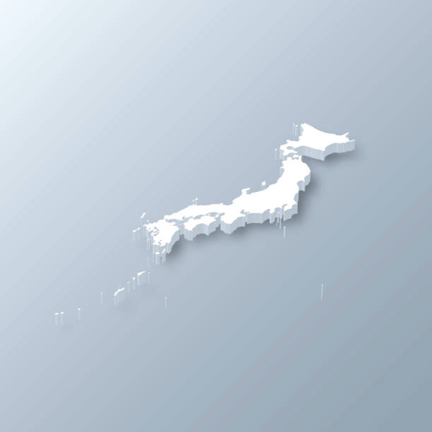 Japan 3D Map on gray background 3D map of Japan isolated on a blank and gray background, with a dropshadow. Vector Illustration (EPS10, well layered and grouped). Easy to edit, manipulate, resize or colorize. 3d render stock illustrations