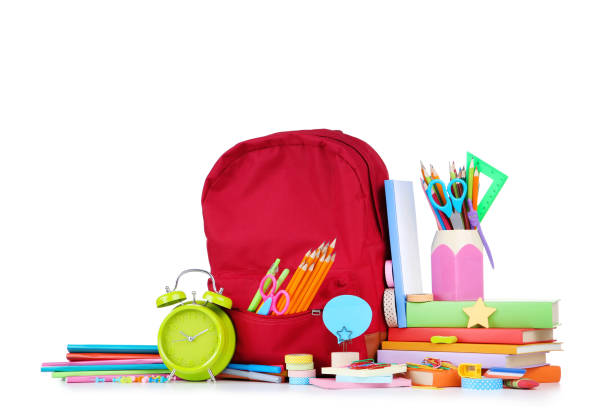 istock School supplies with red backpack on white background 1171650314