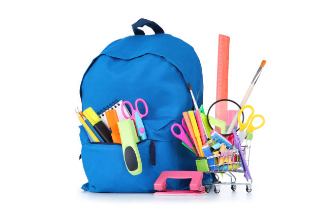 istock School supplies with blue backpack on white background 1171650334