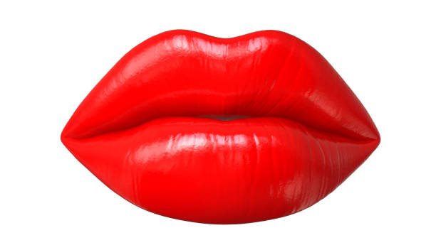 Woman's lips with red lipstick and kiss gesture, 3D render isolated on white background. Woman's lips with red lipstick and kiss gesture, 3D render isolated on white background mouths kissing stock pictures, royalty-free photos & images