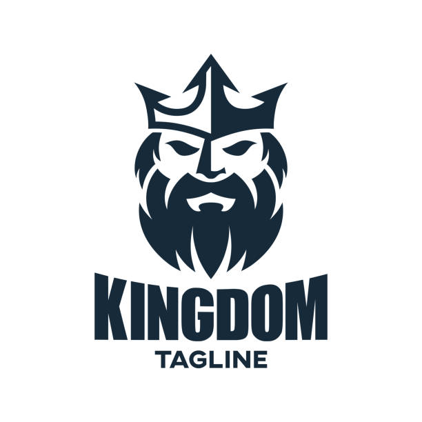 현대 왕과 왕국 로고 디자인. - neptune trident cartoon beard stock illustrations