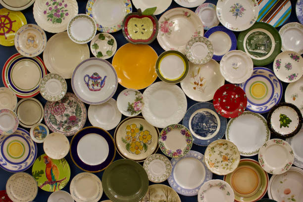 istock Abstract art collage texture of many vintage dinner plates 1171658524