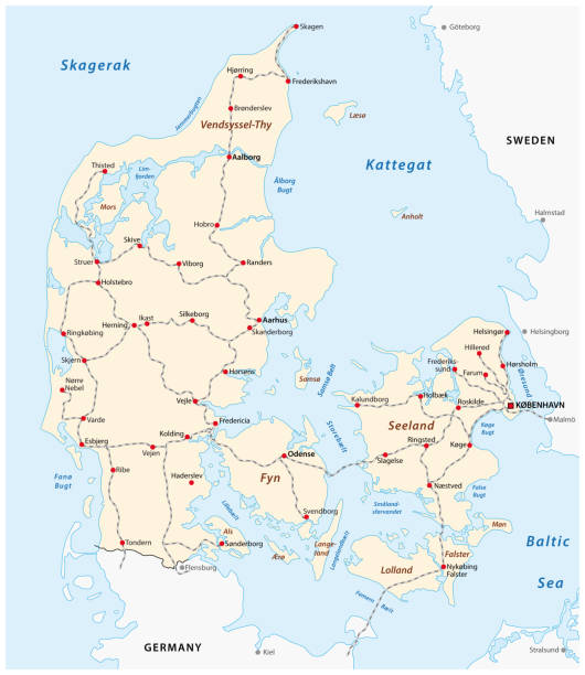 덴마크의 주요 철도 트랙의지도 덴마크에 대한 스톡 벡터 아트 및 기타 이미지 - 덴마크, 지도, 0명 - Istock