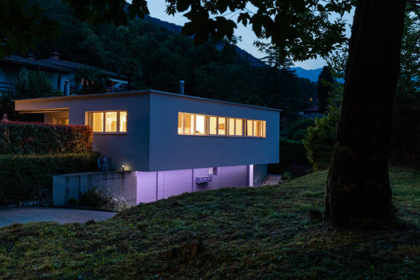 istock House exterior with purple lighting. Night image 1171661235