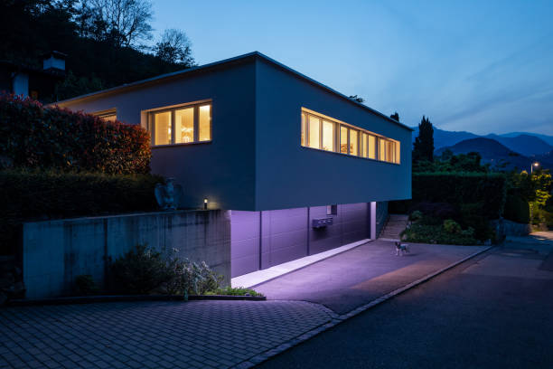 istock House exterior with purple lighting. Night image 1171662835