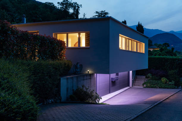 istock House exterior with purple lighting. Night image 1171662933