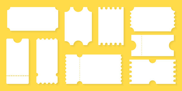 비행기, 기차, 버스, 영화관, 파티, 서커스, 축제 또는 콘서트를위한 빈 티켓 디자인. 빈 티켓 템플릿입니다. 쿠폰 모형, 빈 빈 티켓. - blank expression 이미지 stock illustrations