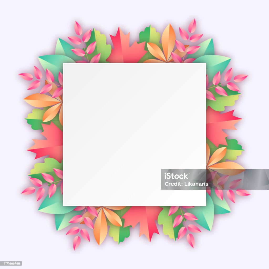 Rectagular Fall Frame White Rectangular Frame With Colorful Autumn Leaves In Paper Cut Style ...