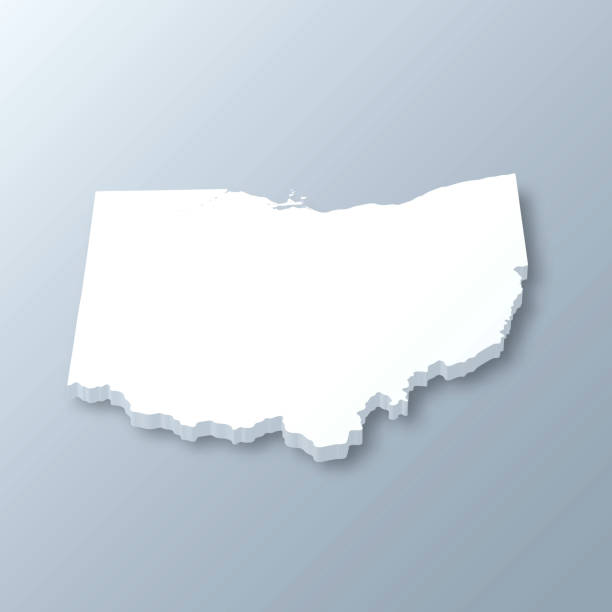 Ohio 3D Map on gray background 3D map of Ohio isolated on a blank and gray background, with a dropshadow. Vector Illustration (EPS10, well layered and grouped). Easy to edit, manipulate, resize or colorize. ohio symbols stock illustrations