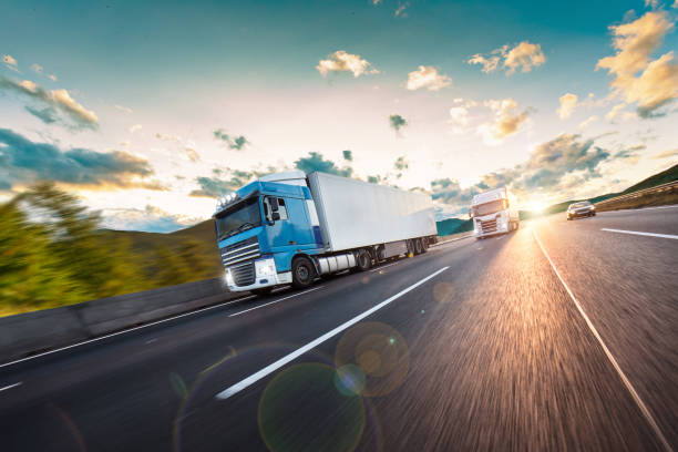 istock Truck with container on road, cargo transportation concept. 1171676089