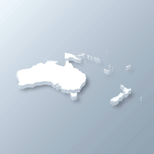 oceania 3d mapa na szarym tle - australia map cartography three dimensional shape stock illustrations