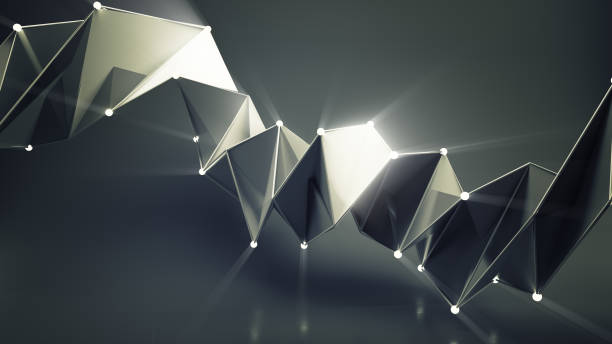 istock Abstract futuristic black shape with shiny spheres 3D render 1171679773