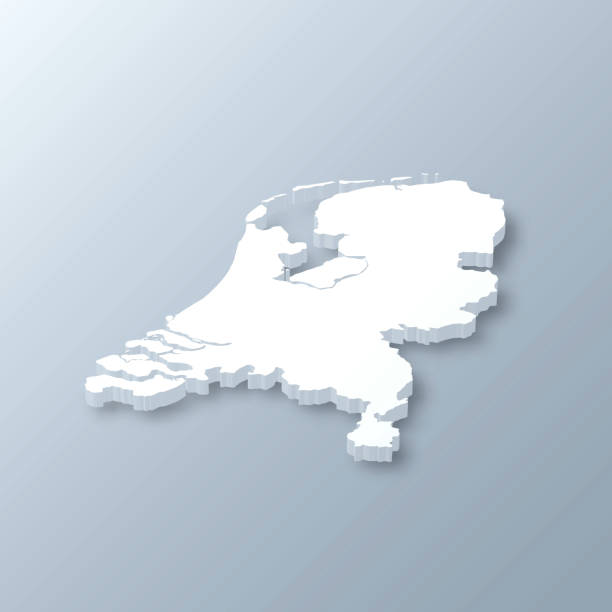 stockillustraties, clipart, cartoons en iconen met nederland 3d-kaart op grijze achtergrond - nederland