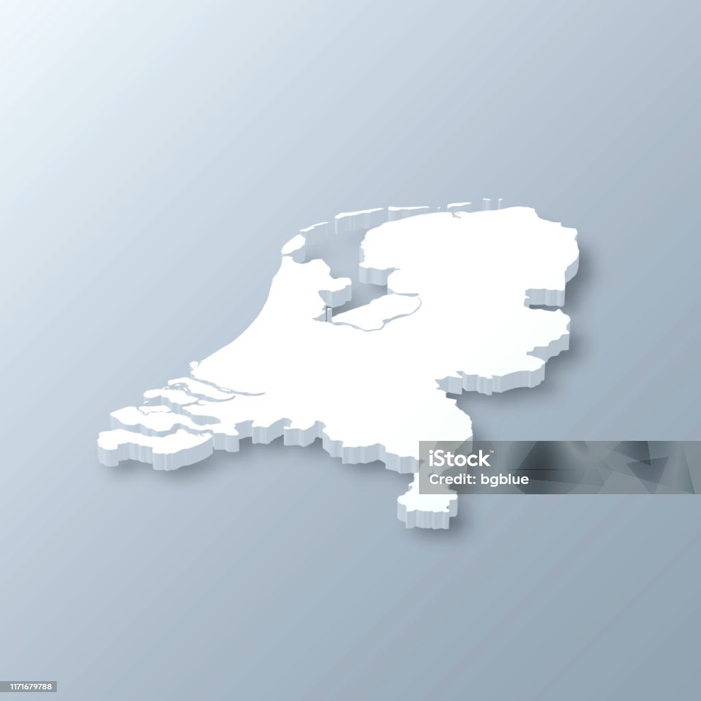 Mapa dos Países Baixos 3D no fundo cinzento - Vetor de Países Baixos royalty-free