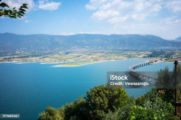 Servia Neraida Polyfitos Lake And Bridge Stock Photo - Download Image Now - Above, Architecture, Beauty In Nature