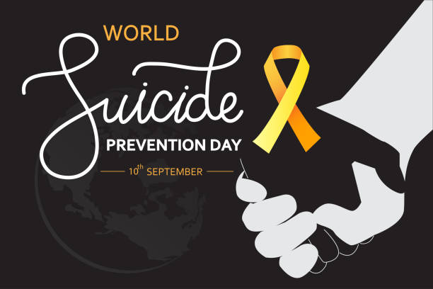 World Suicide Prevention Day concept with awareness ribbon. Dark vector illustration for web and printing. World Suicide Prevention Day concept with awareness ribbon. Dark vector illustration for web and printing. suicide stock illustrations