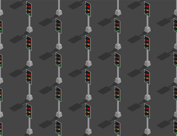 istock Traffic Light 3D isometric seamless pattern, Transportation concept poster and social banner post design illustration isolated on grey background with copy space, vector eps 10 1171689551