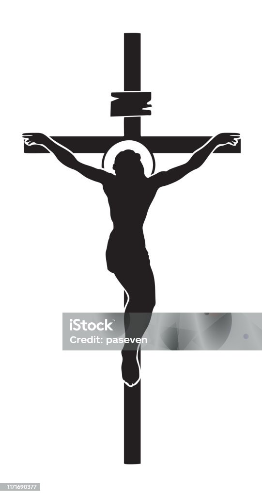 Crocifissione di Gesù Cristo, simbolo religioso - arte vettoriale royalty-free di Crocifisso