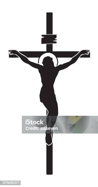 Crocifissione Di Gesù Cristo Simbolo Religioso - Immagini vettoriali stock e altre immagini di Crocifisso - Crocifisso, Gesù Cristo, Croce religiosa