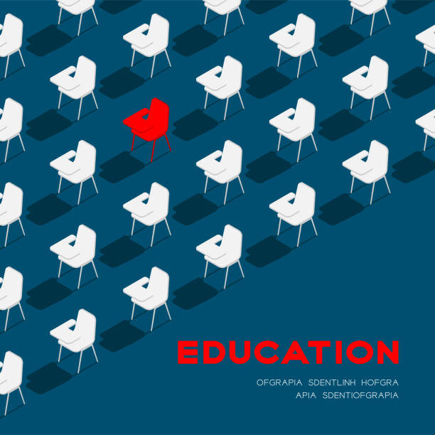 istock School chair with writing pad 3D isometric pattern, Education classroom concept poster and banner square design illustration isolated on blue background with copy space, vector eps 10 1171691128