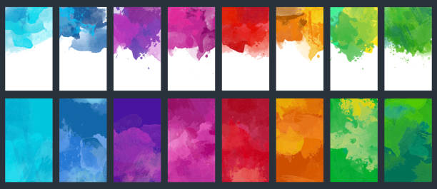 комплект набор векторных красочных шаблонов акварели - разноцветный stock illustrations