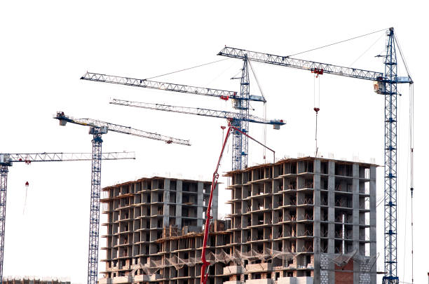 istock Construction site, building a new house, cranes, white sky background 1171692409