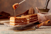 Homemade layered honey cake.