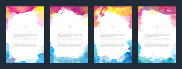 Big set of vector colorful templates with watercolor background Bundle set of bright vector colorful watercolor background for poster, brochure or flyer colorful borders stock illustrations