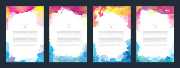 Vector illustration of Big set of vector colorful templates with watercolor background
