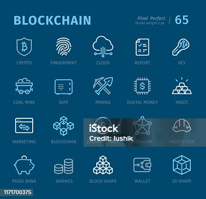 istock Blockchain - Outline icons with captions 1171700375