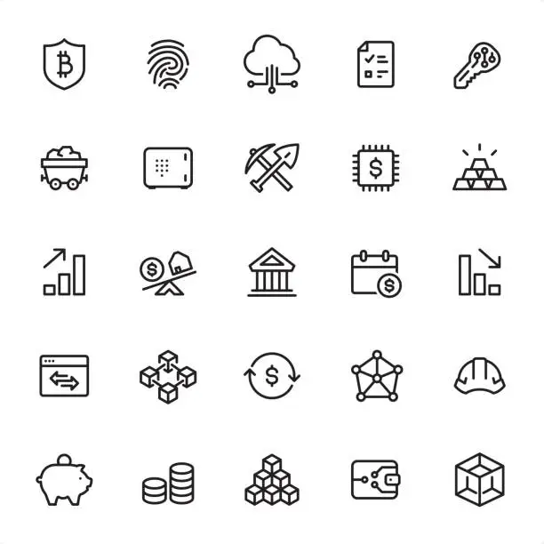 Vector illustration of Cryptocurrency - Outline Icon Set