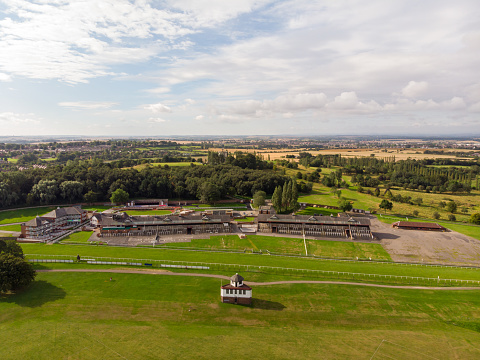 Aerial photo of the race course located in the Wakefield town of Pontefract in West Yorkshire in the UK
