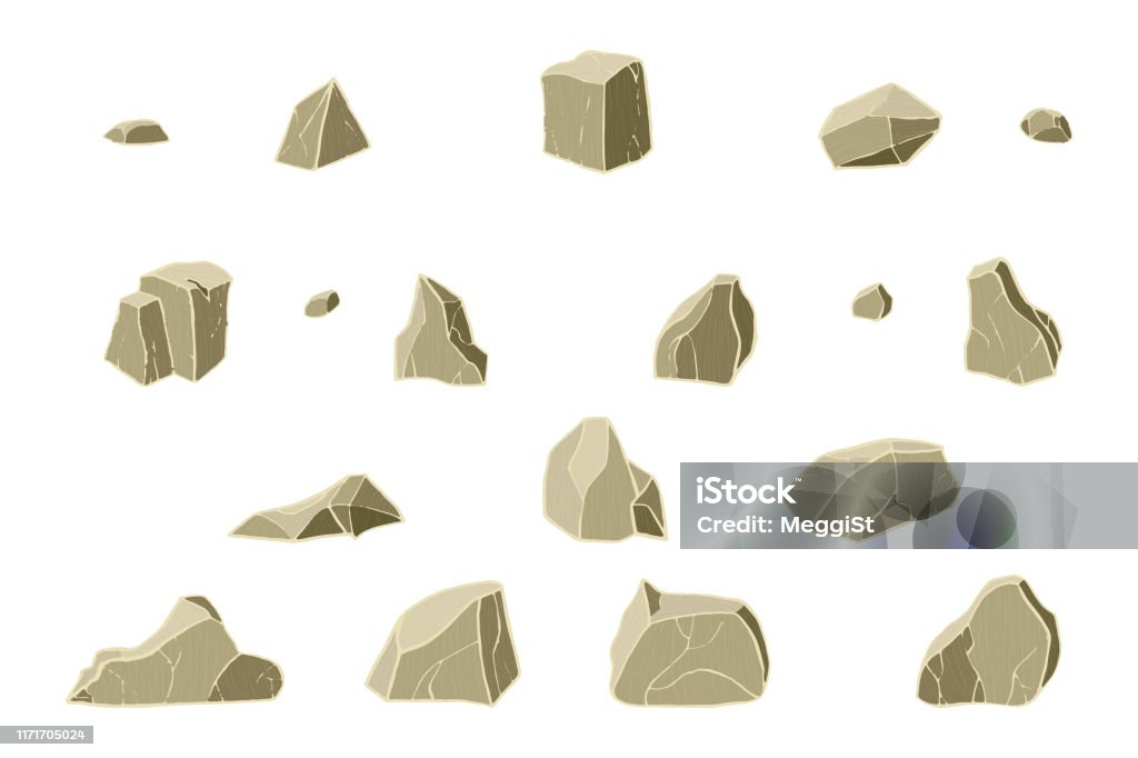Block Shaped Rocks Realistic Brown Stone Set Stock Illustration - Download Image Now ...