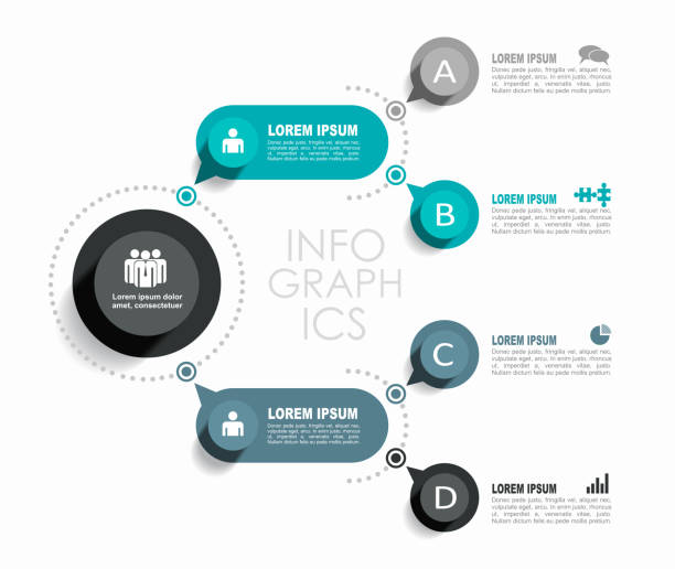 illustrazioni stock, clip art, cartoni animati e icone di tendenza di modello di progettazione infografica con posizione per i dati. illustrazione vettoriale. - flowchart flowing flow chart diagram