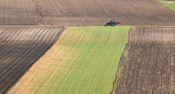 istock Tractor on the field farming 1171708590