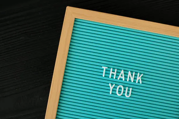 Letterboard saying "thank you"