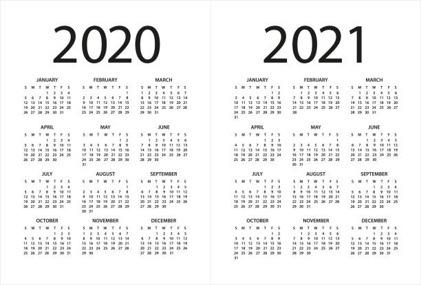 illustrazioni stock, clip art, cartoni animati e icone di tendenza di calendario 2020 2021 - illustrazione. i giorni iniziano da domenica - calendar october time week