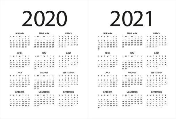 Vector illustration of Calendar 2020 2021 - illustration. Days start from Sunday