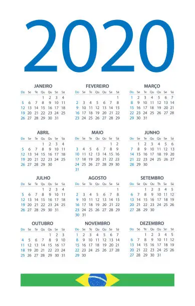 Vector illustration of Calendar 2020 - illustration. Brazilian version