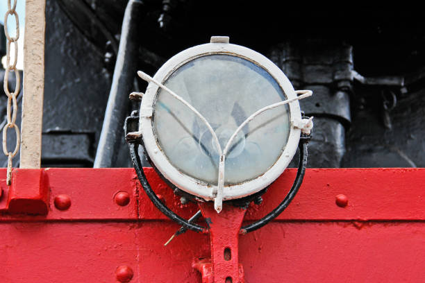 Train close up. Part of an old train. Train headlight