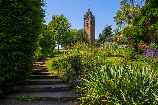 A view of the historic Cabot Tower, located in Brandon Hill Park in the city of Bristol, UK.