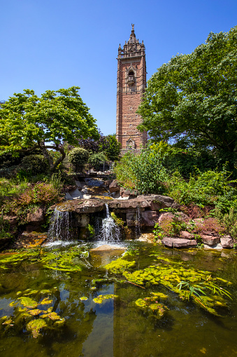 A view of the historic Cabot Tower, located in Brandon Hill Park in the city of Bristol, UK.