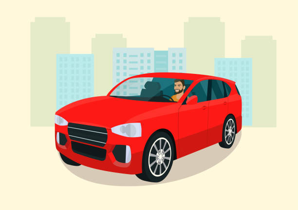 ilustrações de stock, clip art, desenhos animados e ícones de cuv car with driver man. isometric view. vector illustration. - car driving men people