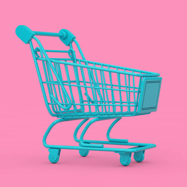 istock Blue Shopping Cart Trolley Mock Up Duotone. 3d Rendering 1171721685