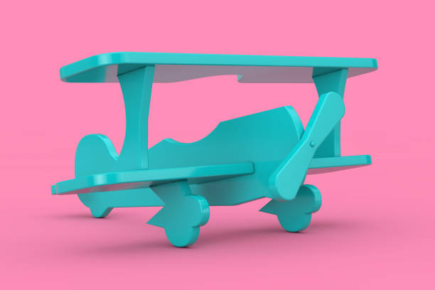 istock Children Toy Blue Plastic Biplane Airplane Mock Up Duotone. 3d Rendering 1171721712
