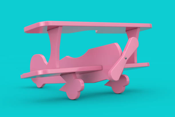 istock Children Toy Pink Plastic Biplane Airplane Mock Up Duotone. 3d Rendering 1171721747