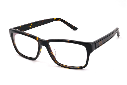 Men's eyeglasses, Brown and Black of frame plastic tortoise shell isolated on white background. Fashion hipster glasses.