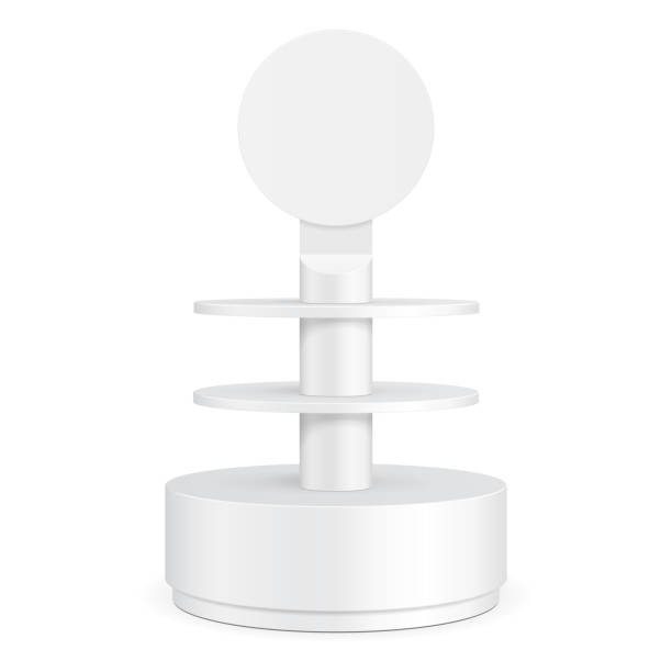 istock Round Cardboard Floor Display Rack For Supermarket Blank Empty With Shelves. Illustration Isolated On White Background. Ready For Your Design. Product Advertising. Vector EPS10 1171723715