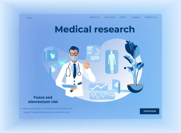 illustrations, cliparts, dessins animés et icônes de page d'atterrissage de conception de la recherche médicale en santé humaine - science medicine organization built structure